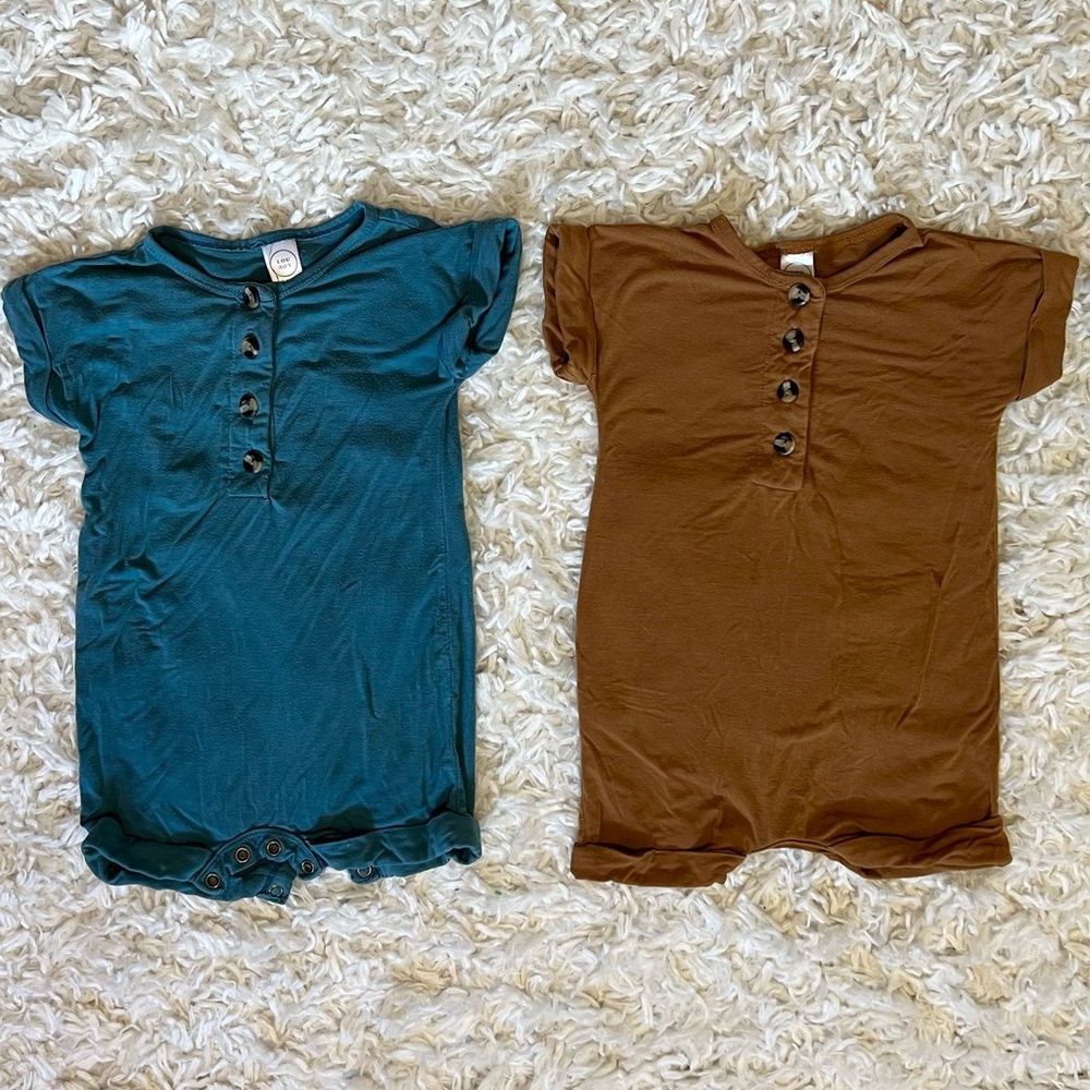 Lou Lou and Company Rompers in Luke and Owen, Size 6-12 Months
